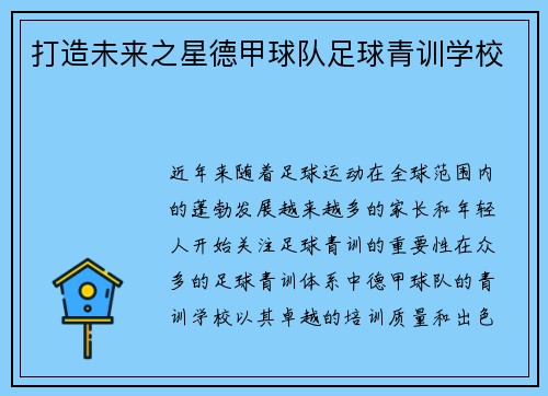 打造未来之星德甲球队足球青训学校
